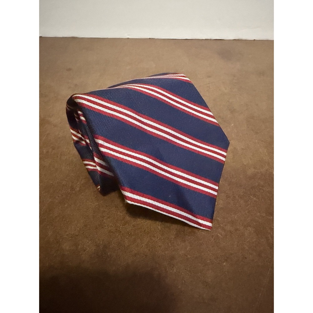 Brooks Brothers Mens Silk Stripe Tie Red Navy Blue Woven England USA